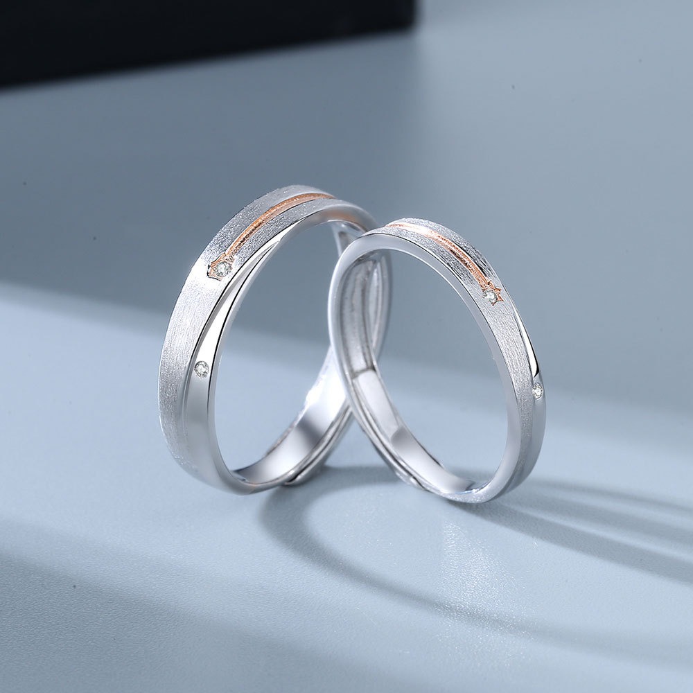 S925 Sterling Silver Ring Opening Adjustable Meteor Couple Ring - Image 5
