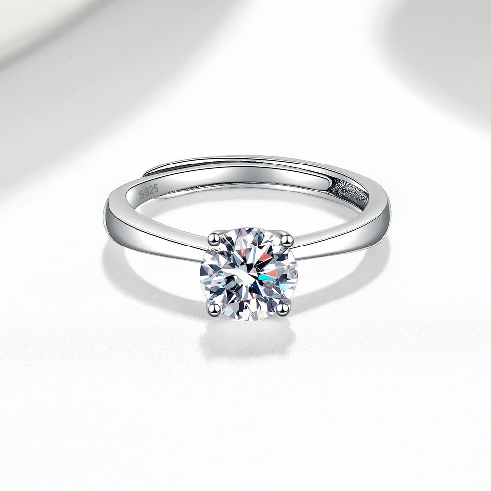 S925 Sterling Silver Ring GRA Moissanite Open Adjustable Ring for Women - Image 2