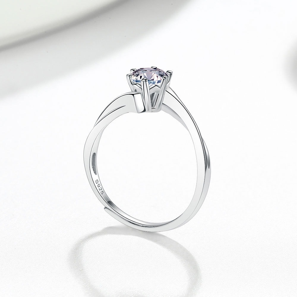 S925 Sterling Silver Ring GRA Moissanite 1 Carat Four Prong Open Adjustable Ring for Women - Image 2