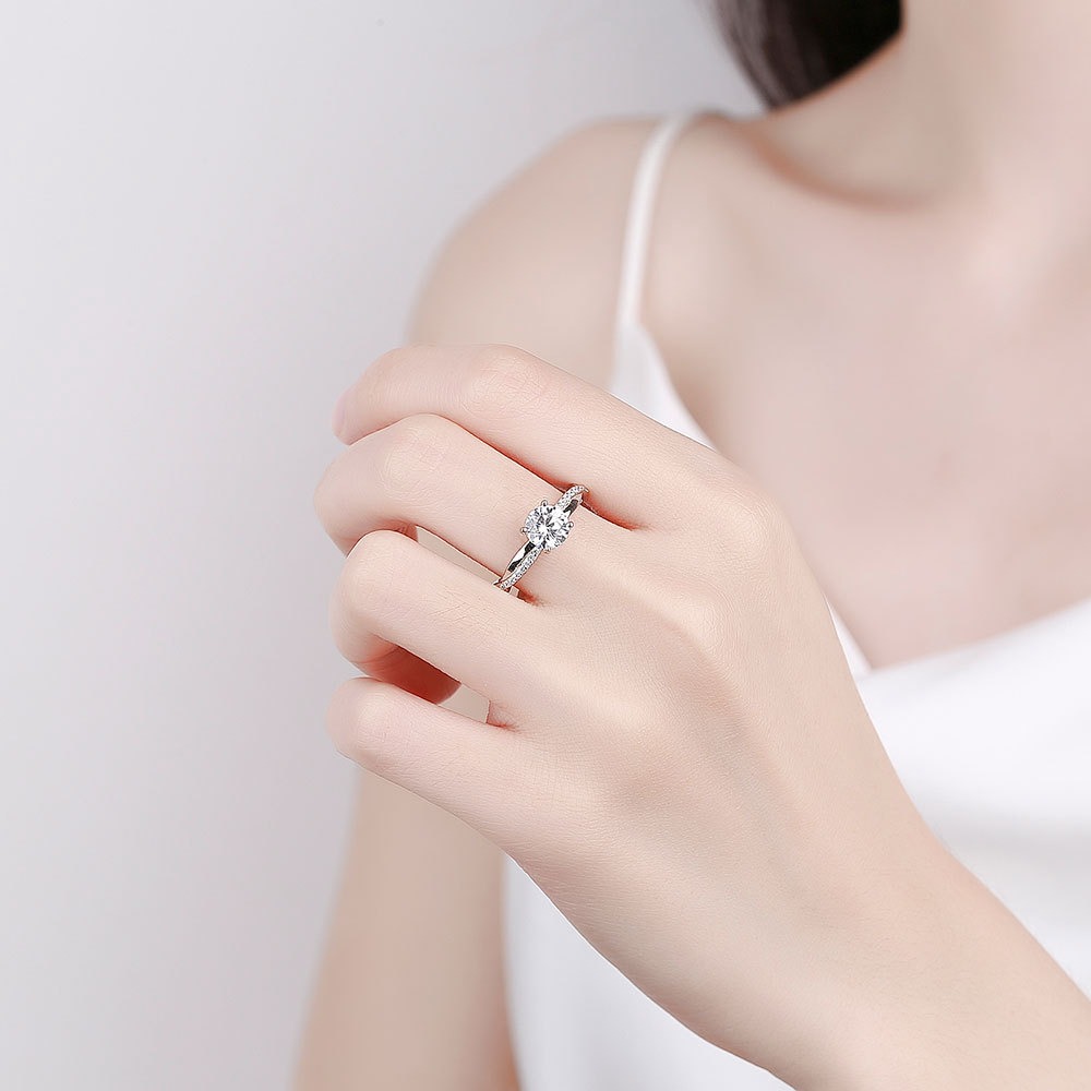 S925 Sterling Silver Ring GRA Moissanite 1 Carat Four Prong Open Adjustable Ring for Women - Image 4