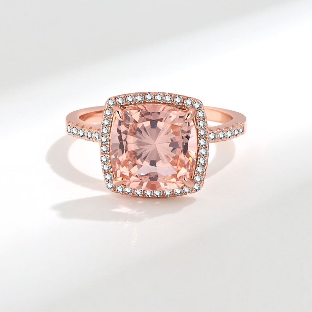 S925 Sterling Silver Ring Pink High Carbon Square 10*10 Ladies Ring - Image 2