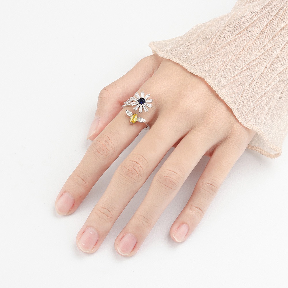 S925 Sterling Silver Ring Rotatable Bee Flower Opening Adjustable Ring for Women - Image 6