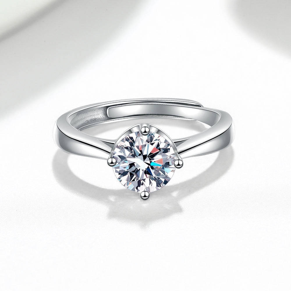 S925 Sterling Silver Ring Four Prongs Moissanite Open Adjustable Ring for Women - Image 2