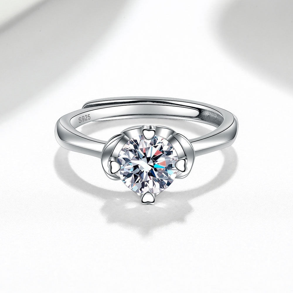 S925 sterling silver ring opening adjustable 1 carat GRA moissanite ring for women - Image 2