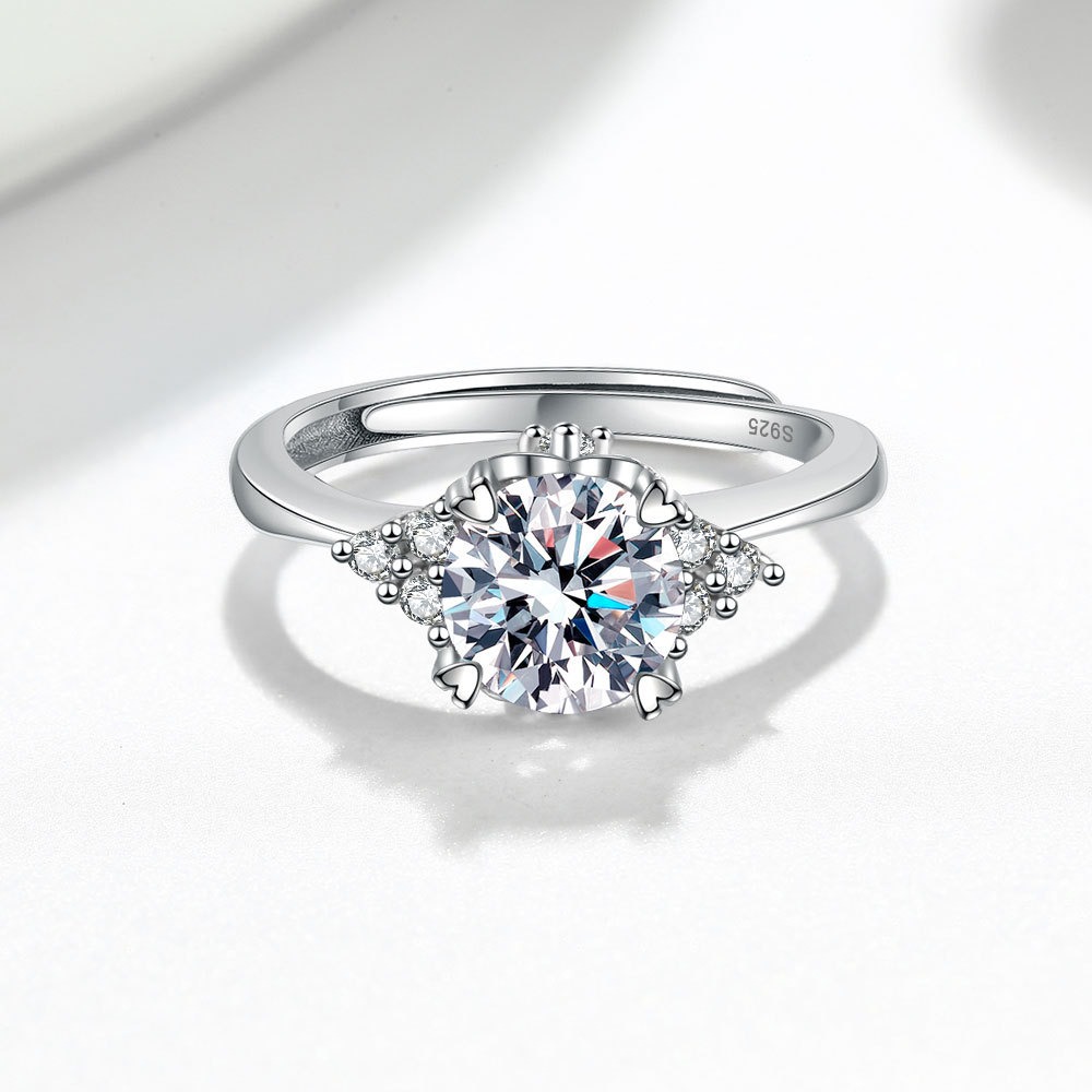 S925 sterling silver ring opening adjustable 1 carat GRA moissanite ring for women - Image 2