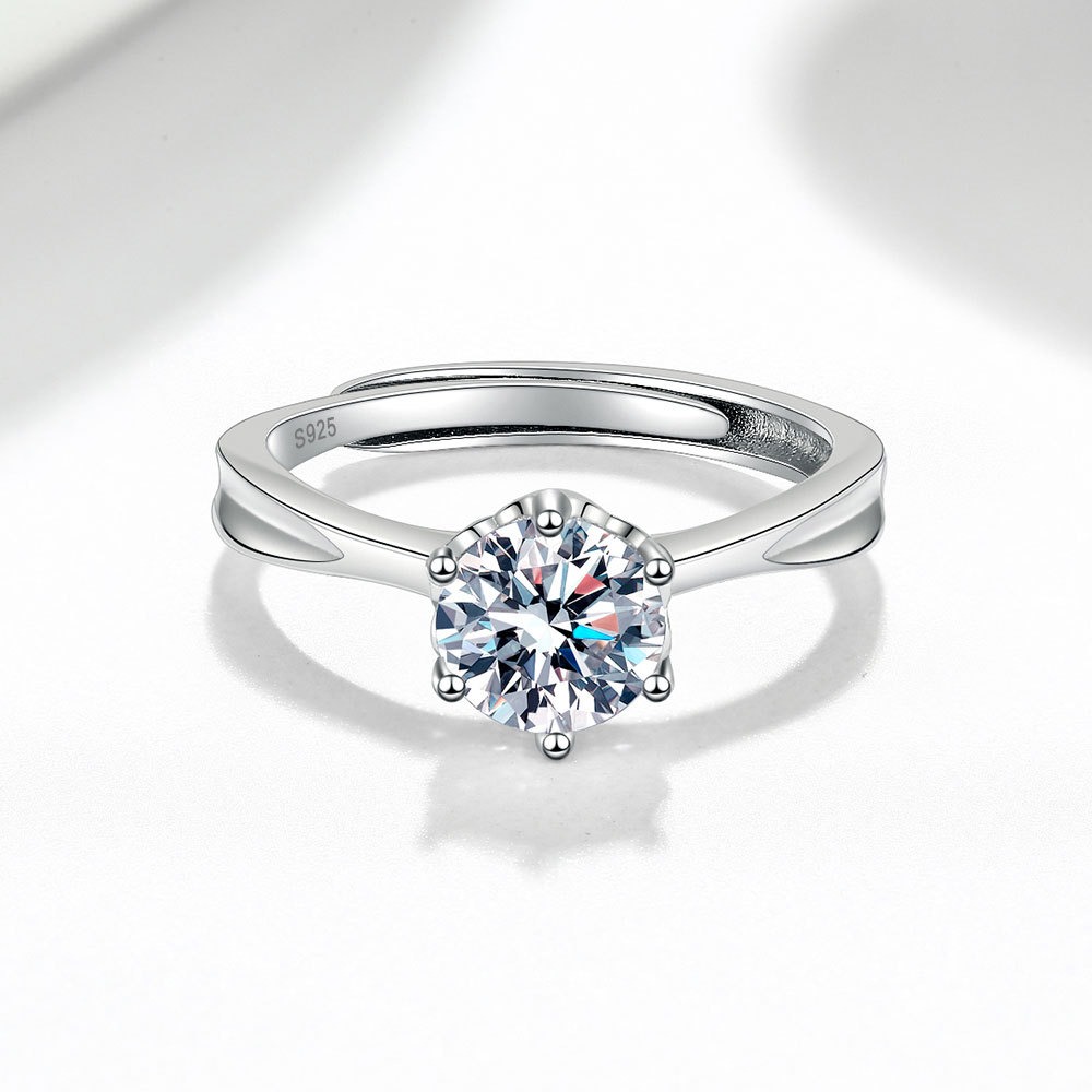 S925 sterling silver ring opening adjustable 1 carat GRA moissanite ring for women - Image 2