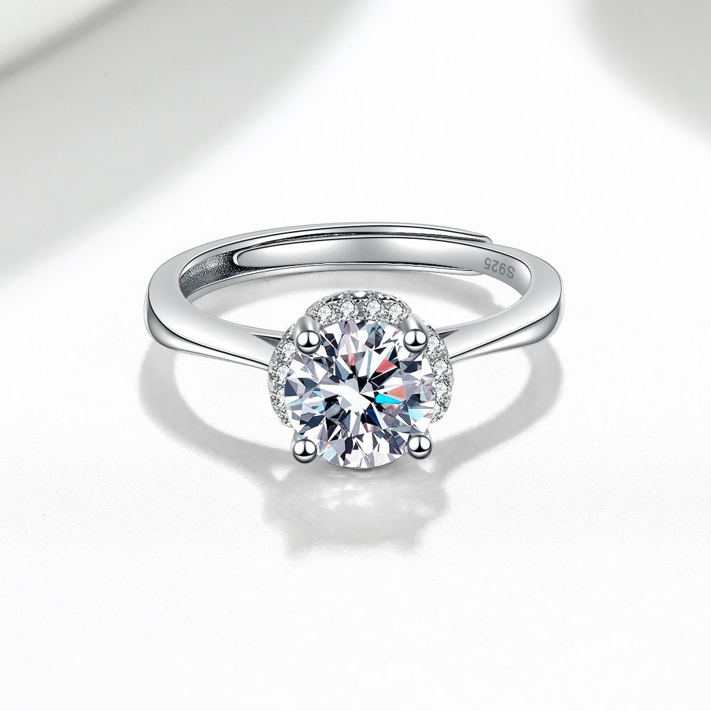 S925 sterling silver ring opening adjustable 1 carat GRA moissanite ring for women - Image 2