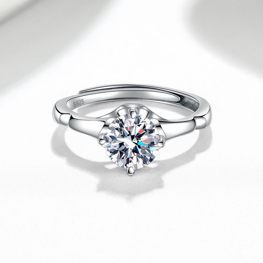 S925 sterling silver ring opening adjustable 1 carat GRA moissanite ring for women - Image 2