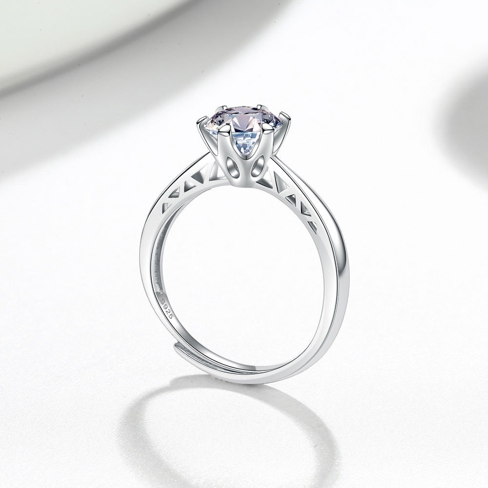 S925 sterling silver ring opening adjustable 1 carat GRA moissanite ring for women - Image 2