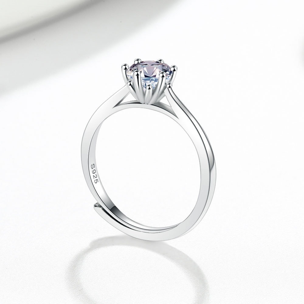 S925 sterling silver ring opening adjustable 1 carat GRA moissanite ring for women - Image 2