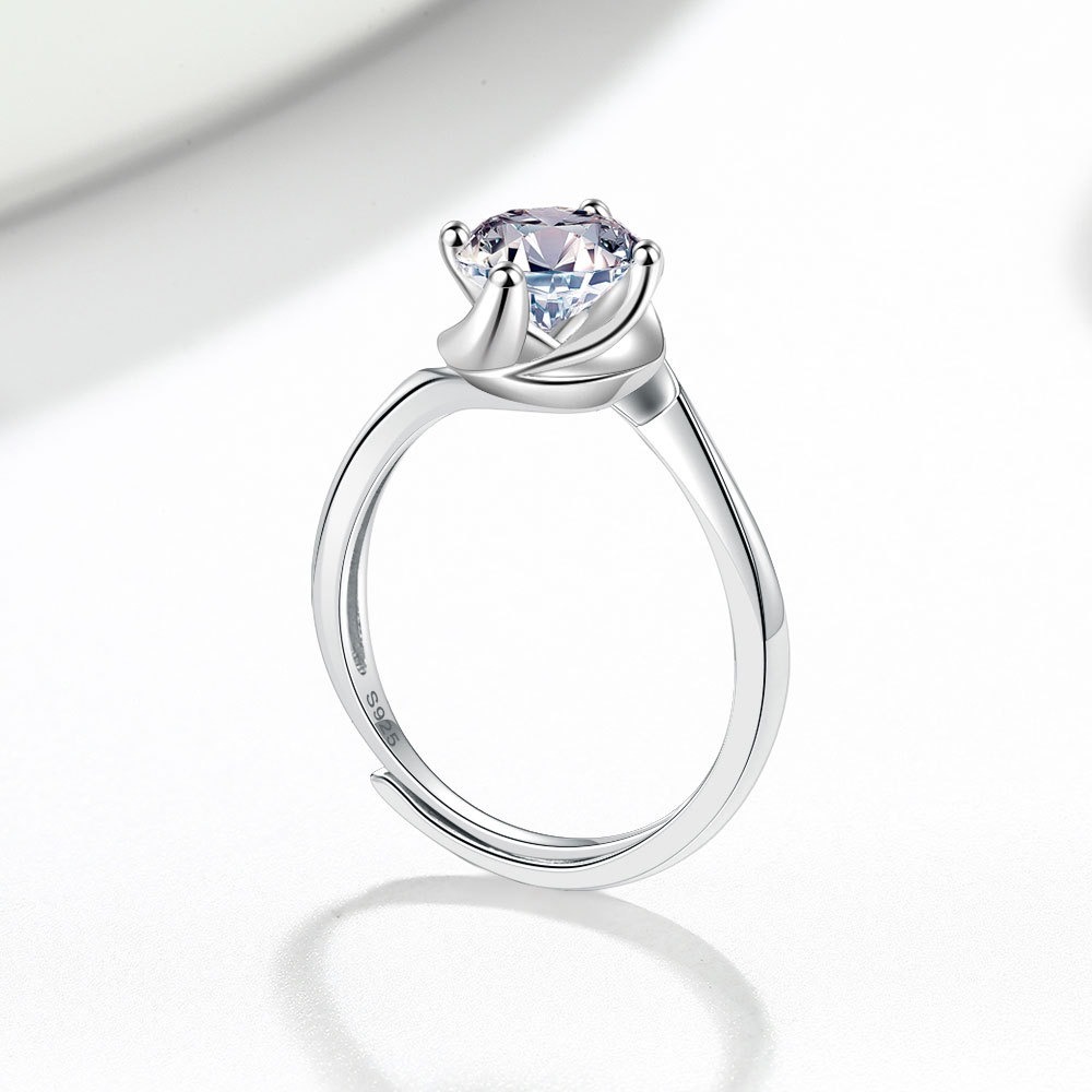 S925 sterling silver ring opening adjustable 1 carat GRA moissanite ring for women - Image 2