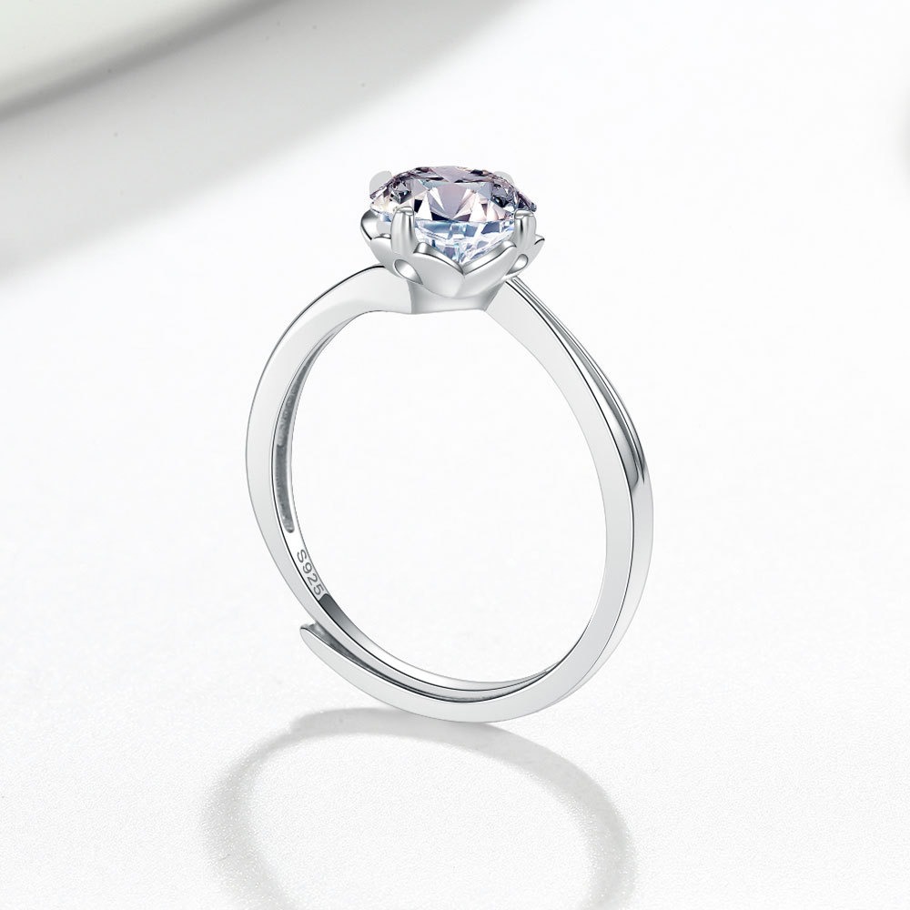 S925 sterling silver ring opening adjustable 1 carat GRA moissanite ring for women - Image 2