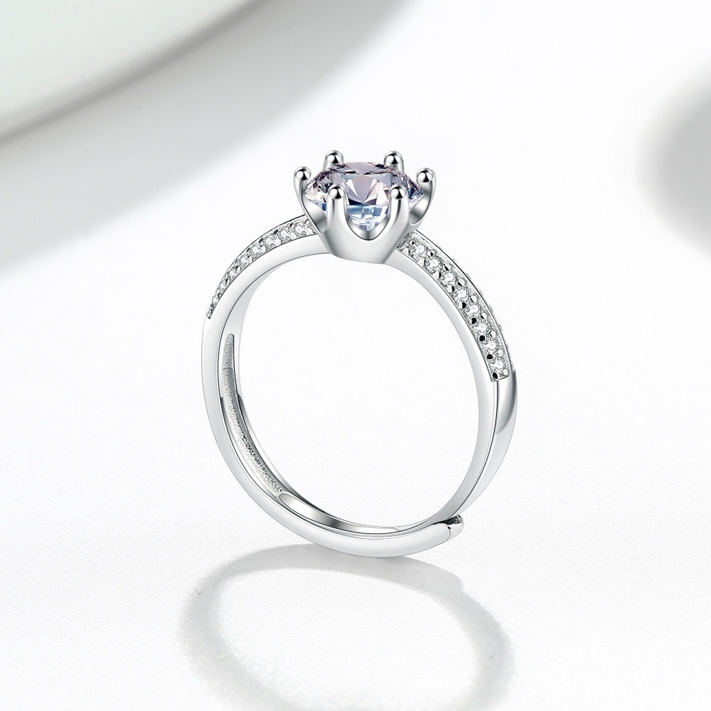 S925 sterling silver ring opening adjustable 1 carat GRA moissanite ring for women - Image 2