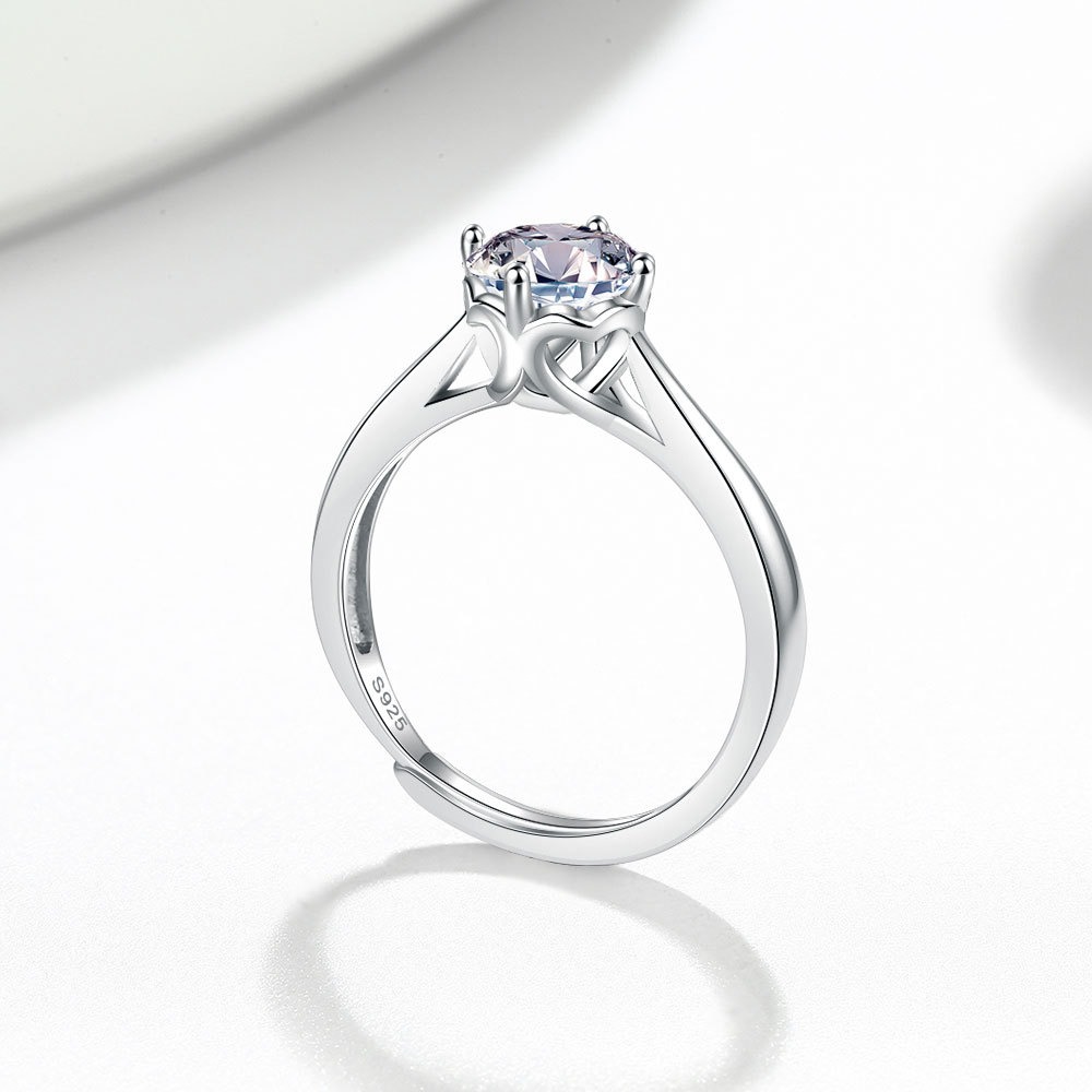 S925 sterling silver ring opening adjustable 1 carat GRA moissanite ring for women - Image 2