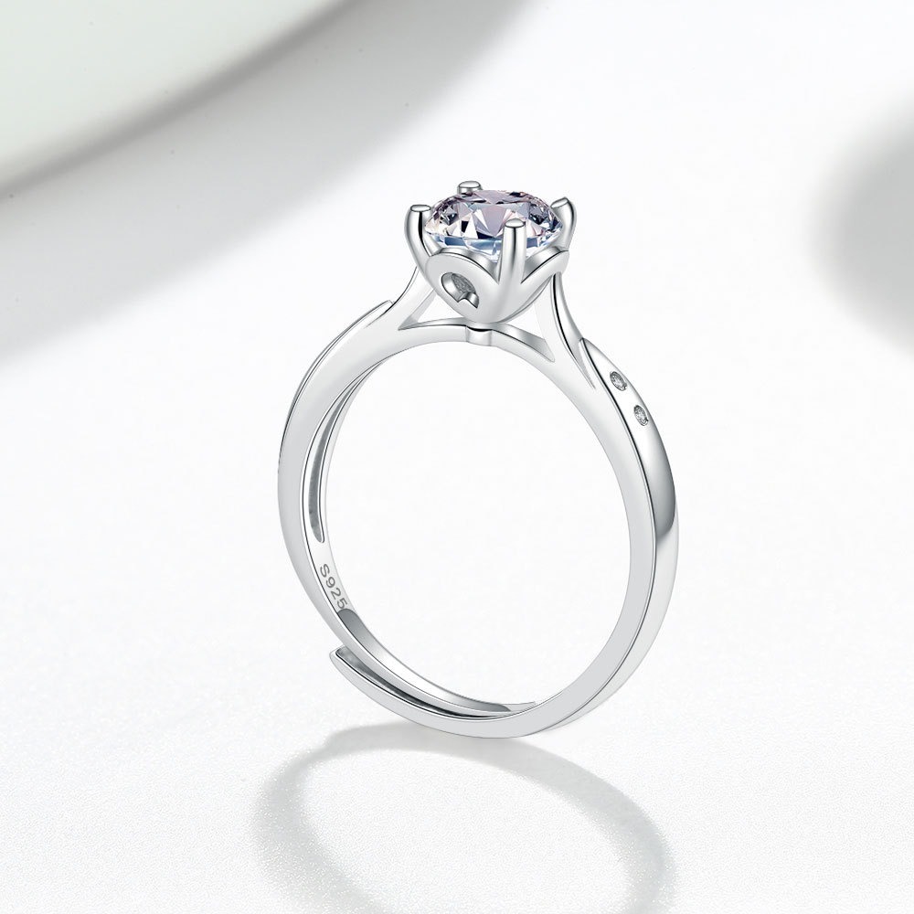 S925 sterling silver ring opening adjustable 1 carat GRA moissanite ring for women - Image 2