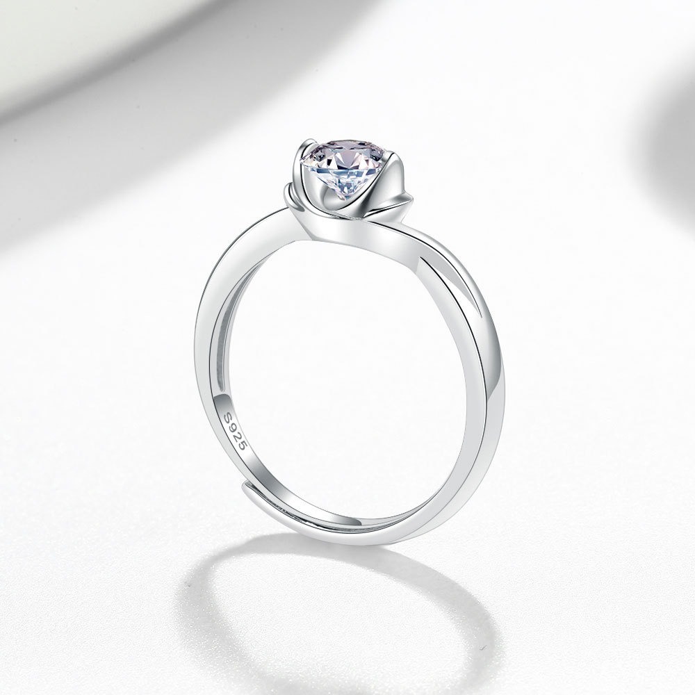 S925 sterling silver ring opening adjustable 1 carat GRA moissanite ring for women - Image 2
