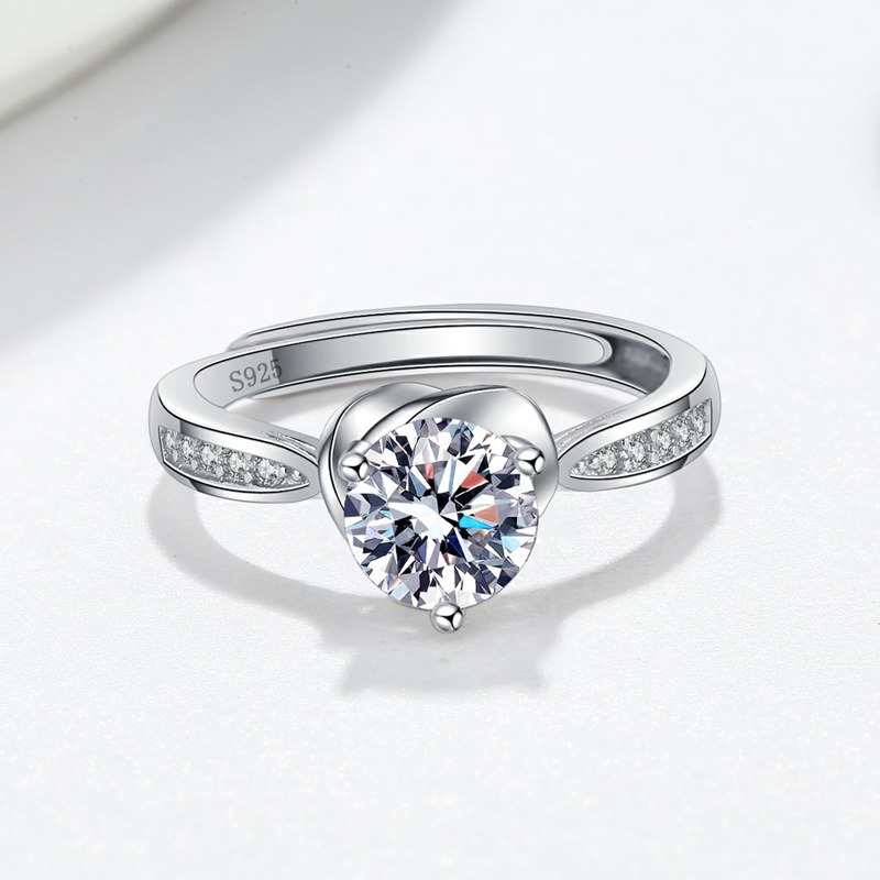 S925 sterling silver ring opening adjustable 1 carat GRA moissanite ring for women - Image 2