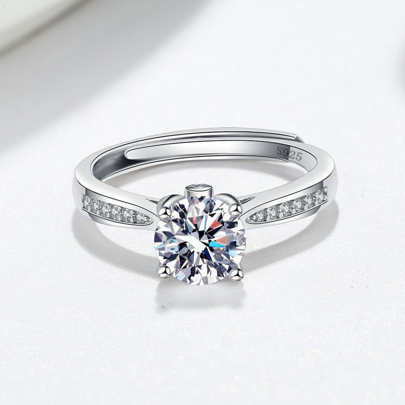S925 sterling silver ring opening adjustable 1 carat GRA moissanite ring for women - Image 2