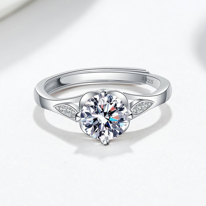 S925 sterling silver ring opening adjustable 1 carat GRA moissanite ring for women - Image 2
