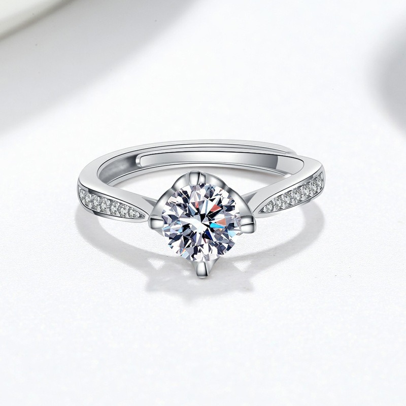 S925 sterling silver ring opening adjustable 1 carat GRA moissanite ring for women - Image 2