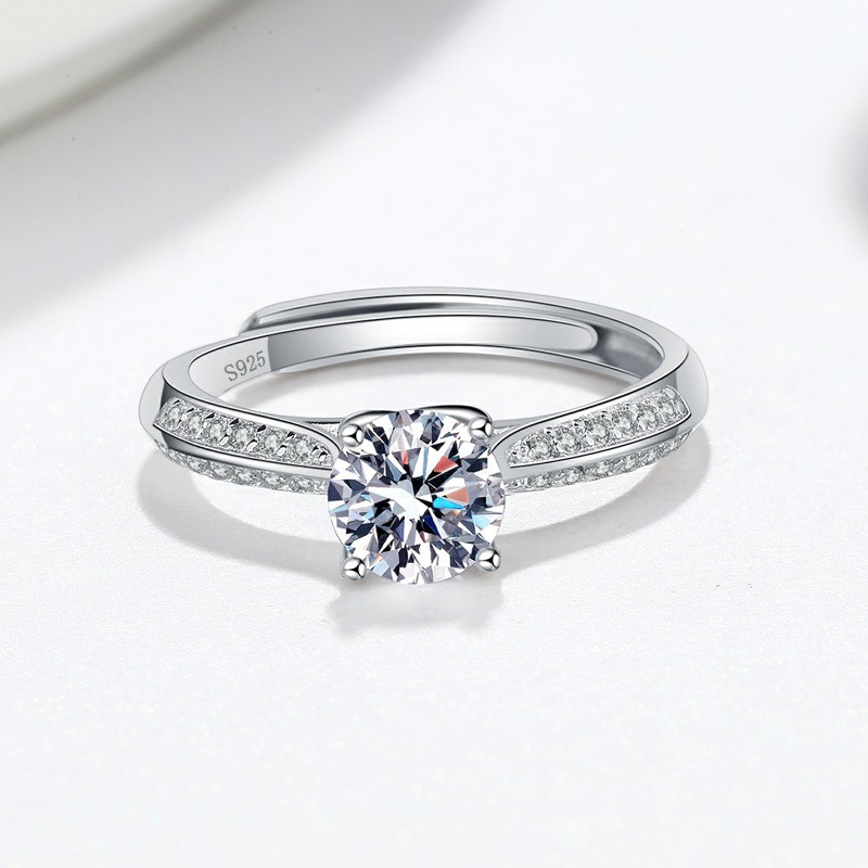 S925 sterling silver ring opening adjustable 1 carat GRA moissanite ring for women - Image 2