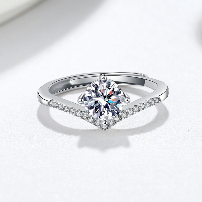 S925 Sterling Silver Ring Opening Adjustable 1 Carat GRA Moissanite Ring for Women - Image 2