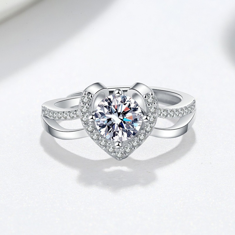 S925 Sterling Silver Ring Opening Adjustable 1 Carat GRA Moissanite Ring for Women - Image 2
