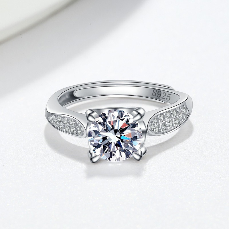 S925 Sterling Silver Ring Opening Adjustable 1 Carat GRA Moissanite Ring for Women - Image 2