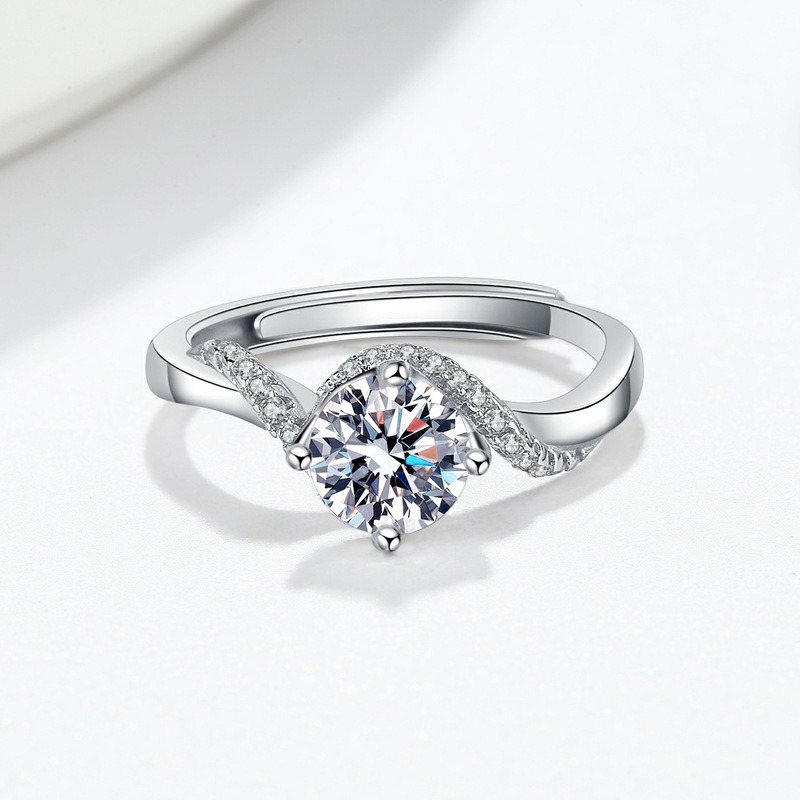 S925 Sterling Silver Ring Opening Adjustable 1 Carat GRA Moissanite Ring for Women - Image 2