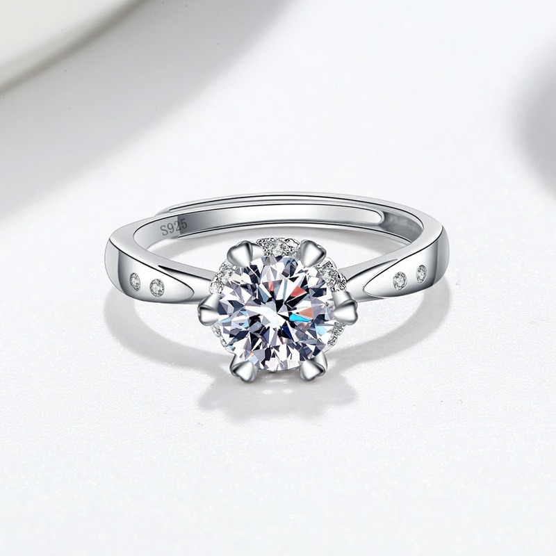 S925 Sterling Silver Ring Opening Adjustable 1 Carat GRA Moissanite Ring for Women - Image 2