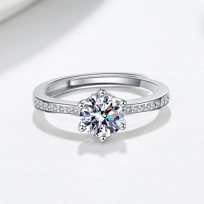 S925 Sterling Silver Ring Opening Adjustable 1 Carat GRA Moissanite Ring for Women - Image 2