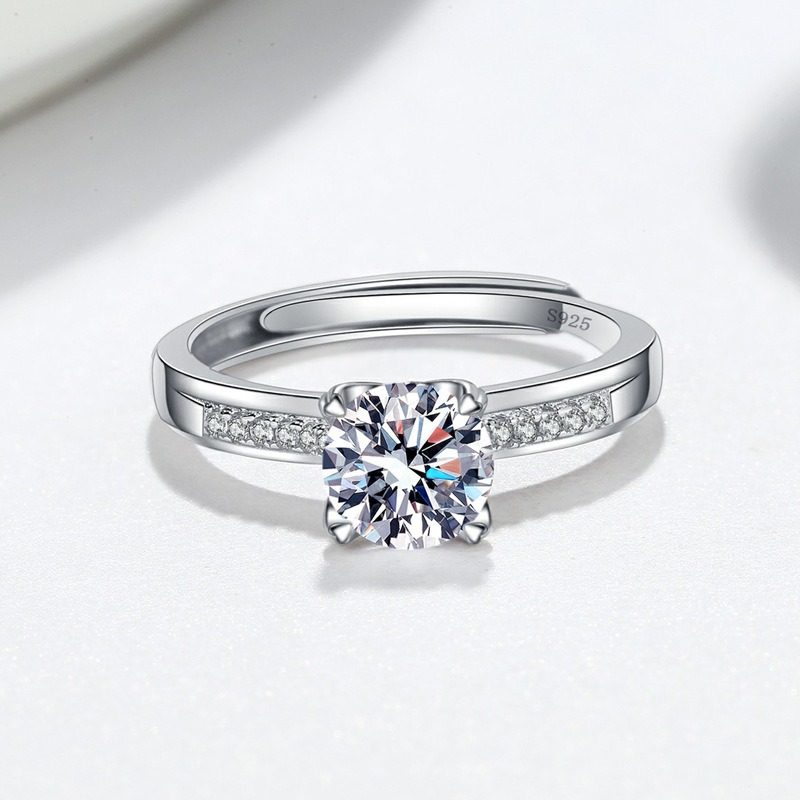 S925 Sterling Silver Ring Opening Adjustable 1 Carat GRA Moissanite Ring for Women - Image 2
