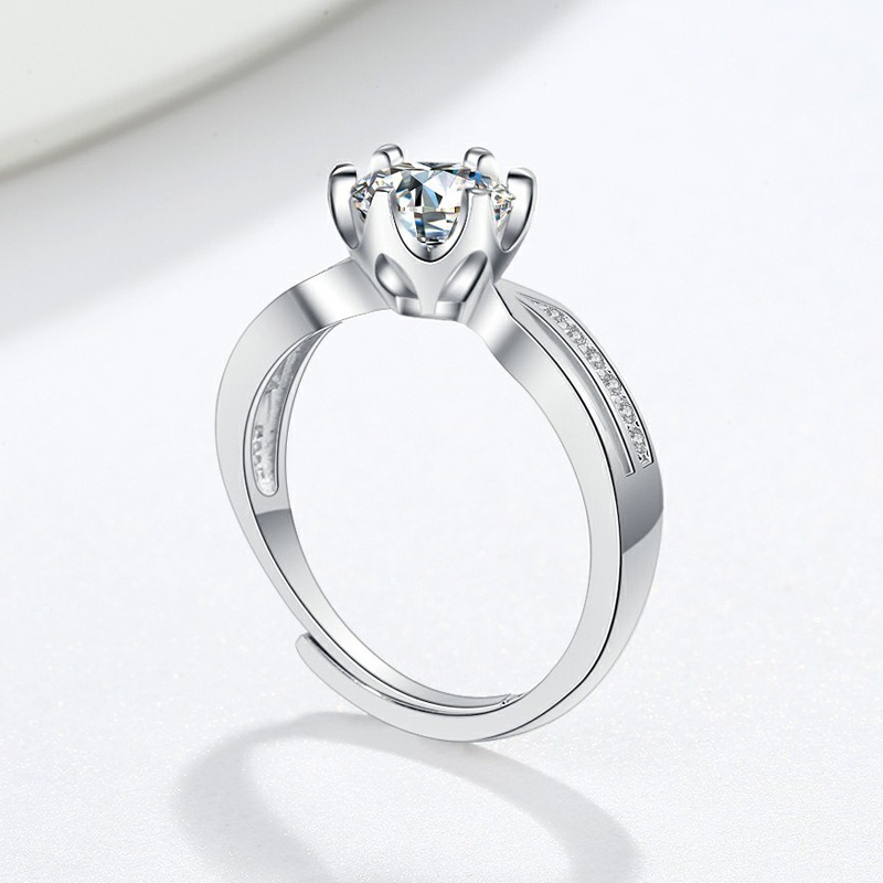 S925 Sterling Silver Ring Opening Adjustable 1 Carat GRA Moissanite Ring for Women - Image 2
