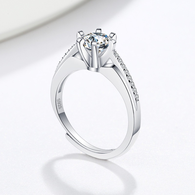 S925 Sterling Silver Ring Opening Adjustable 1 Carat GRA Moissanite Ring for Women - Image 2