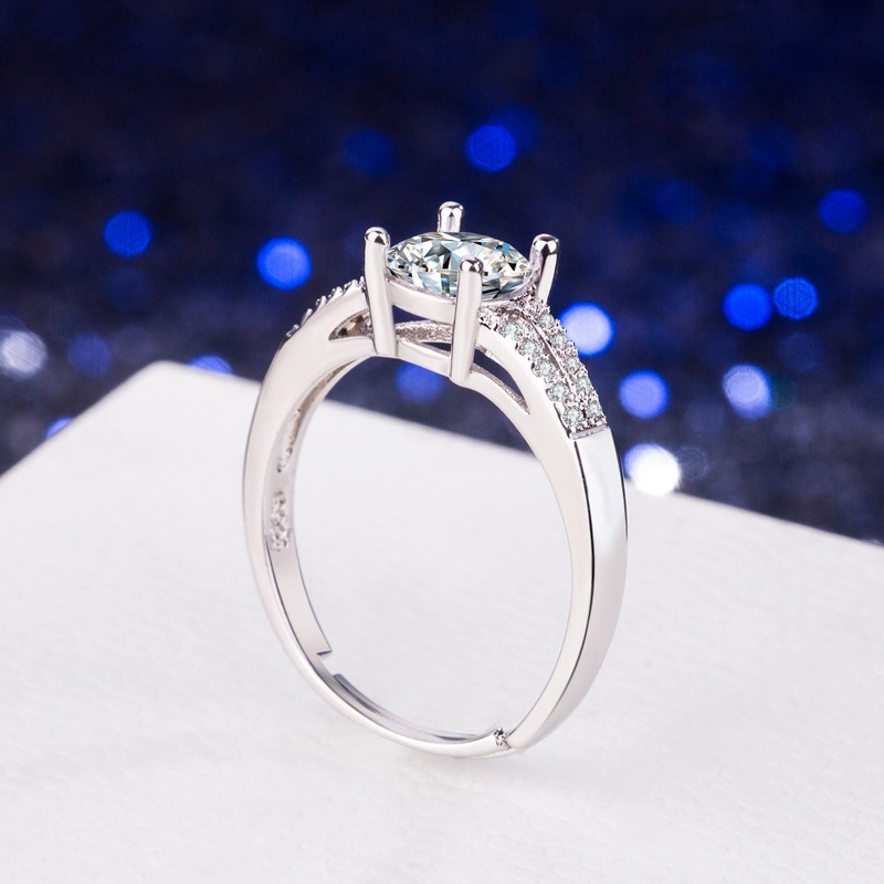 S925 Sterling Silver Ring Opening Adjustable Four-prong Zircon Women's Ring - Image 2