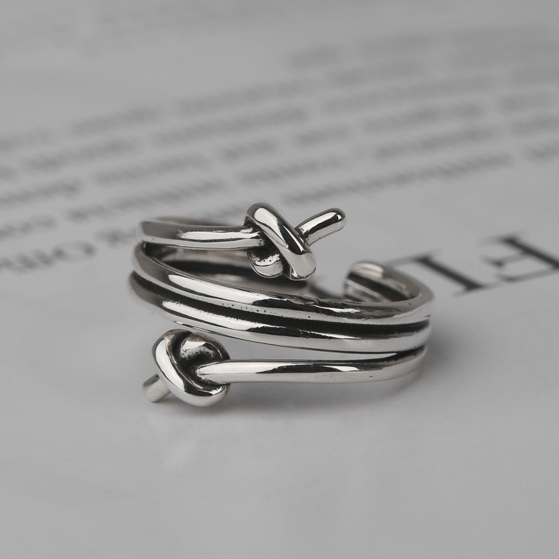 S925 sterling silver ring opening adjustable line knotted women's ring - Image 3