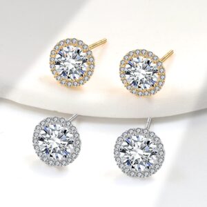 S925 sterling silver stud earrings zircon round earrings