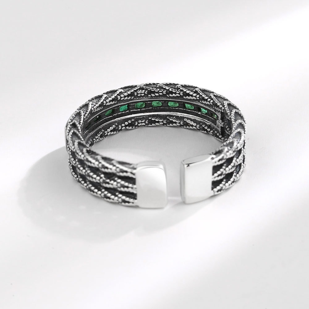 S925 sterling silver ring opening adjustable zircon braided twist ring for women - Image 3
