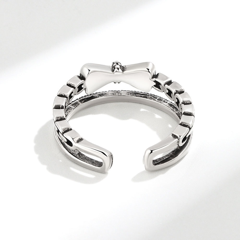 S925 Sterling Silver Ring Opening Adjustable Bow Ring for Women - Image 3
