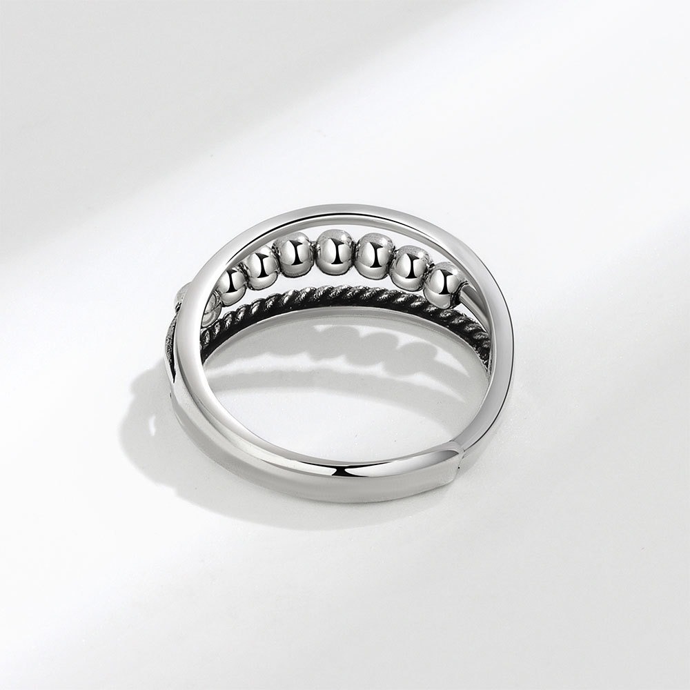 S925 sterling silver ring opening adjustable polka dot beaded women's ring - Image 3