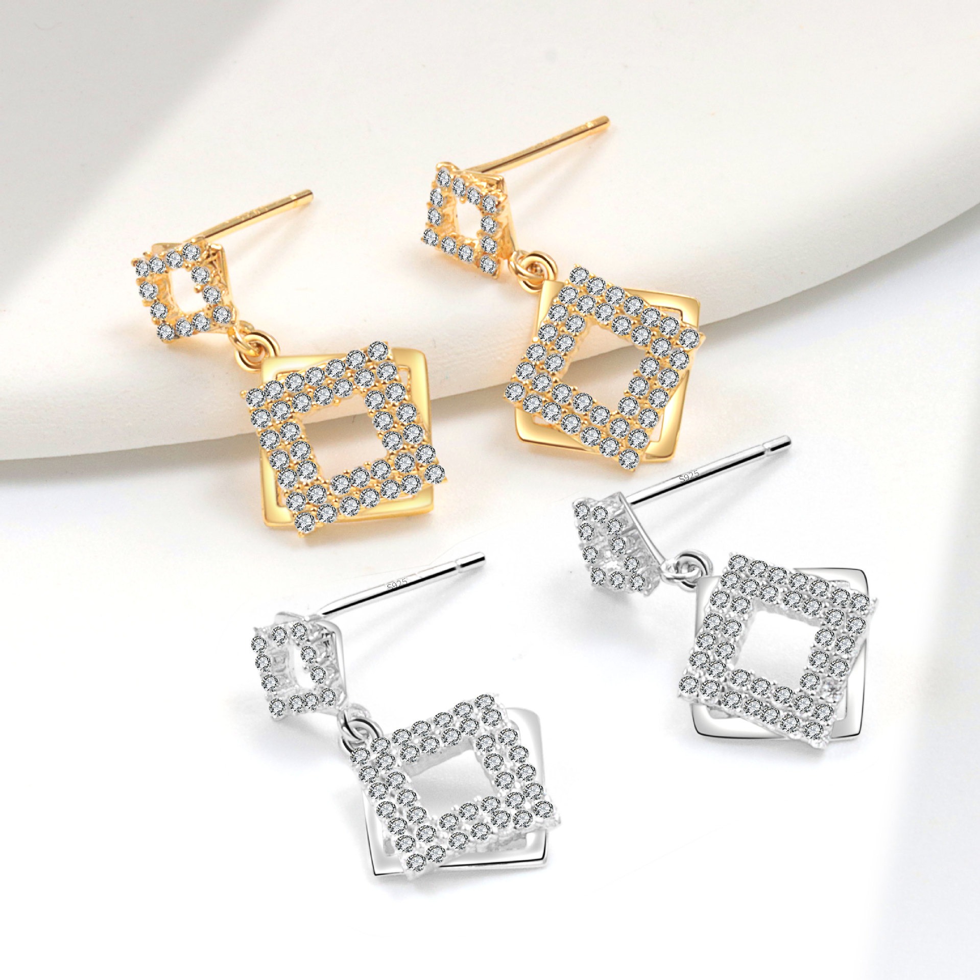 S925 sterling silver stud earrings tassel diamond earrings - Image 4