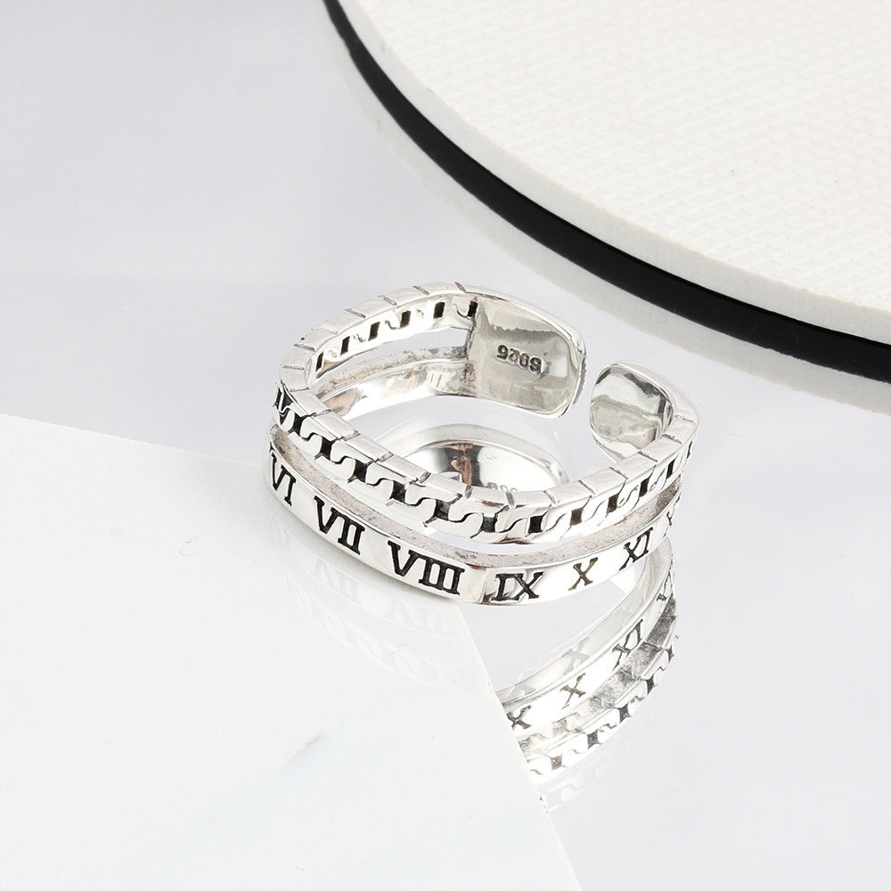 S925 Sterling Silver Ring Opening Adjustable Roman Numeral Ring for Women - Image 3