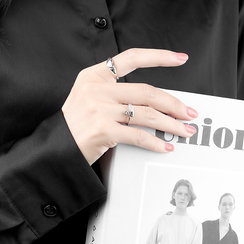 S925 sterling silver ring opening adjustable heart shape women's ring - Image 3