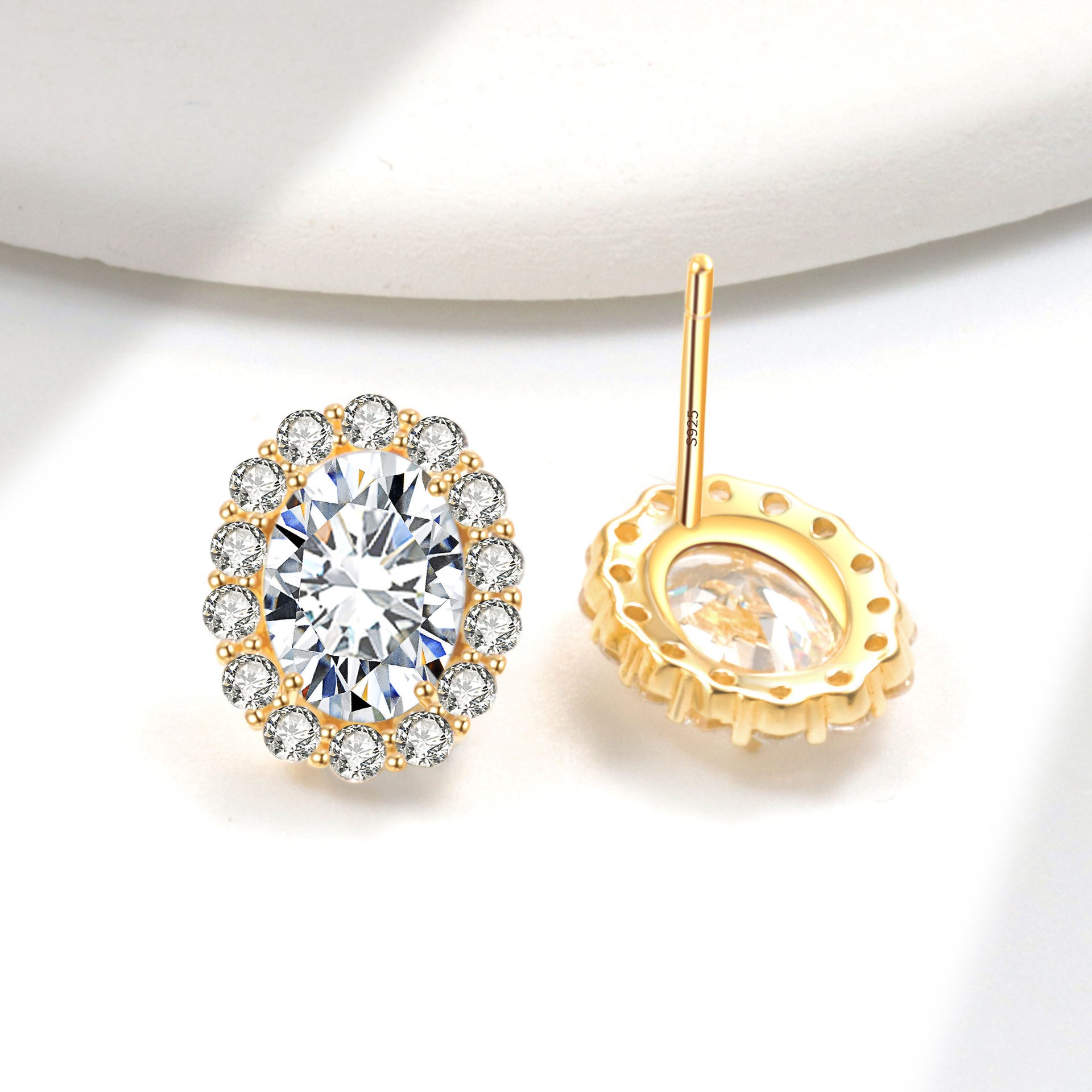S925 sterling silver stud earrings oval zircon earrings - Image 4