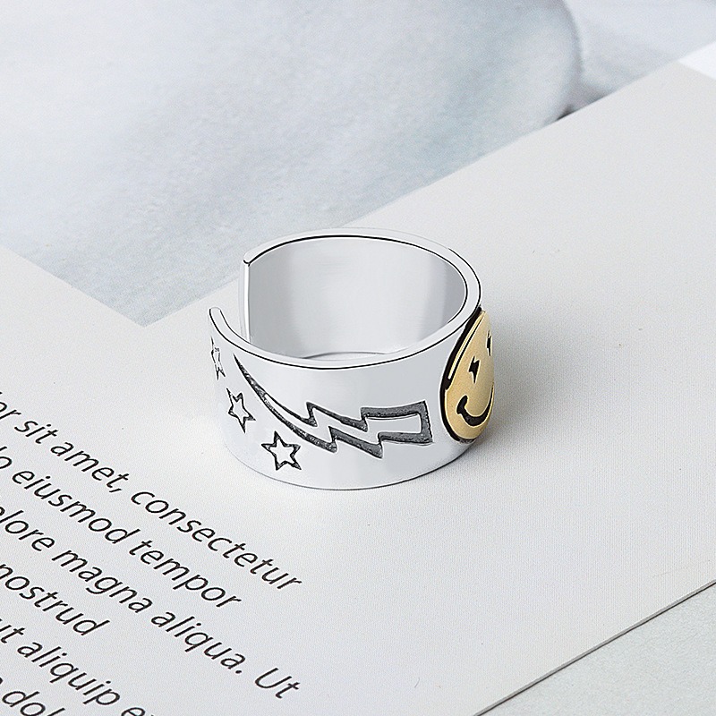 S925 sterling silver ring opening adjustable smiley face ring for women - Image 4