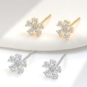 S925 sterling silver stud earrings round zircon flower earrings