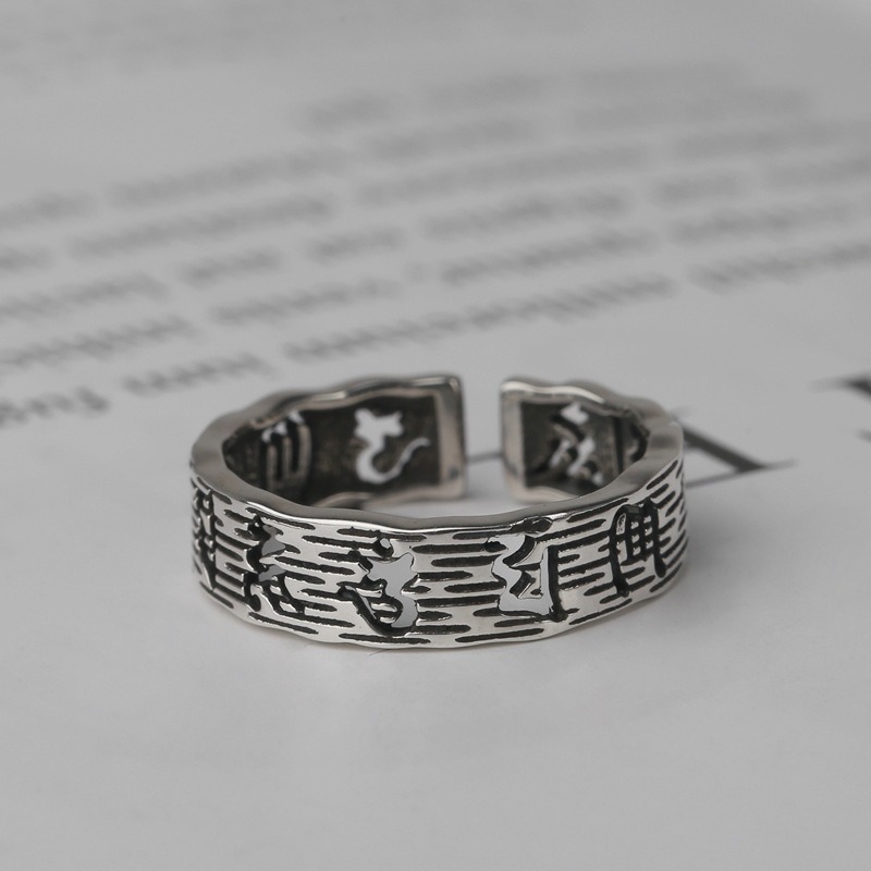 S925 sterling silver ring opening adjustable six-character mantra women's ring - Image 3