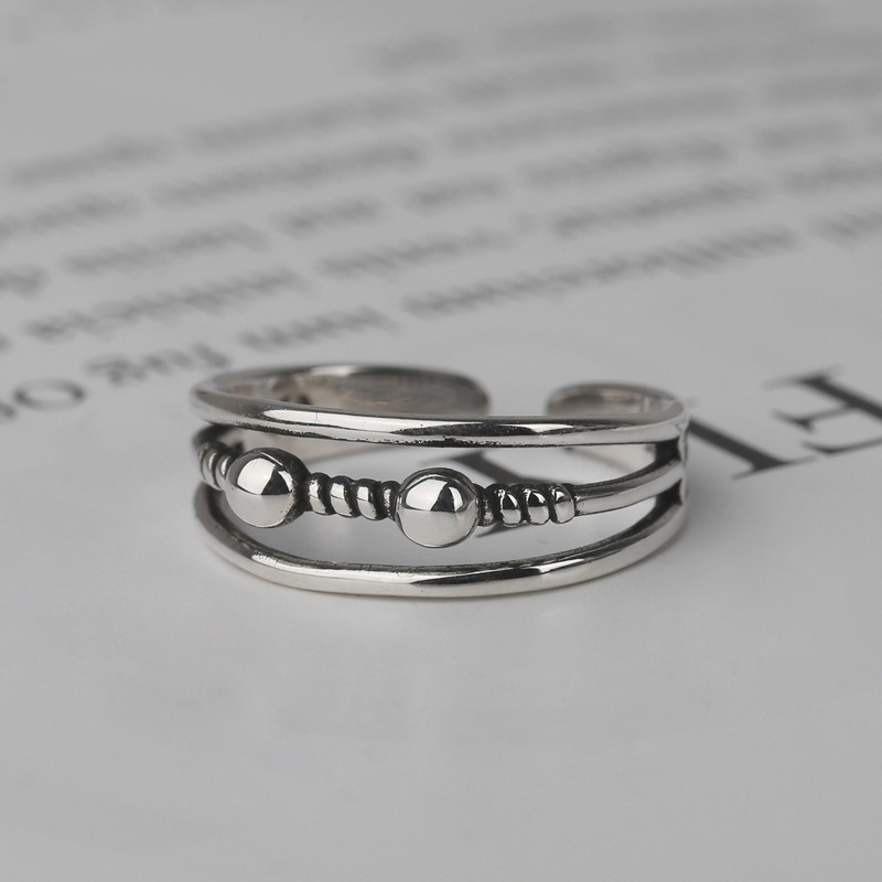 S925 sterling silver ring opening adjustable twist bead women's ring - Image 3