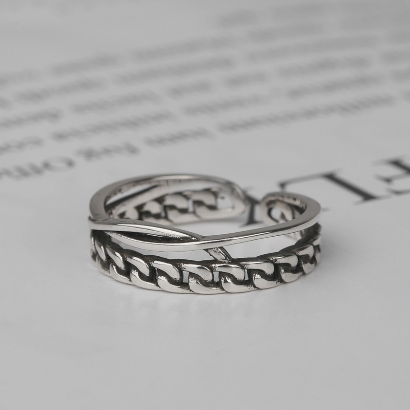 S925 sterling silver ring opening adjustable chain women's ring - Image 3