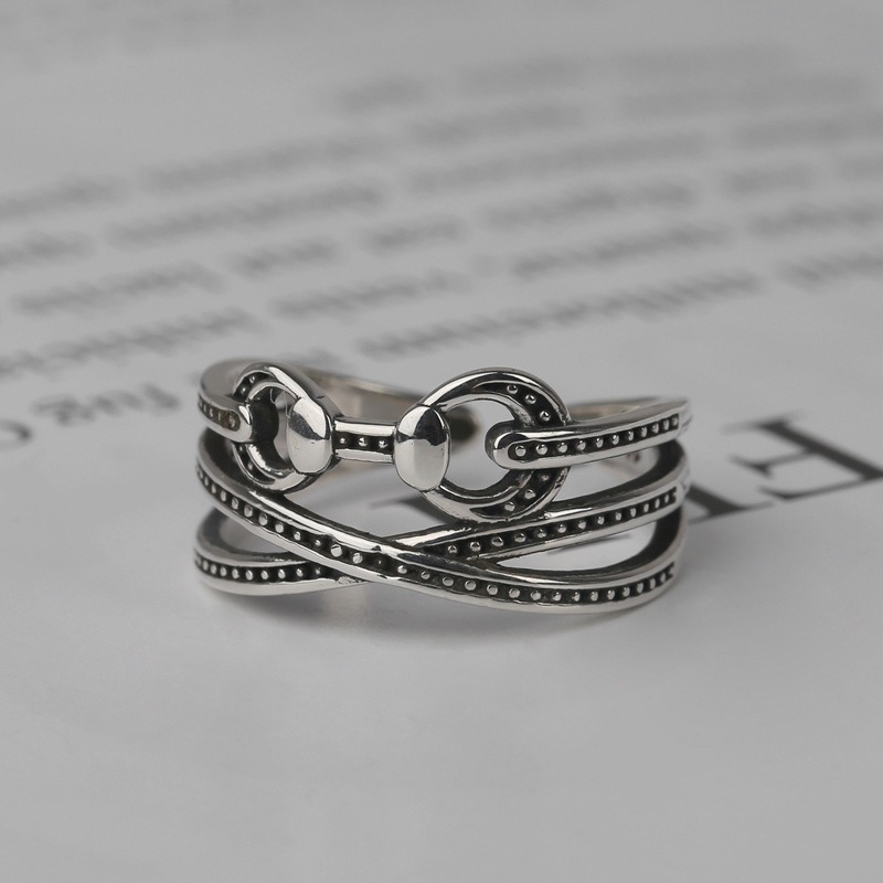 S925 sterling silver ring opening adjustable multi-layer striped women's ring - Image 3